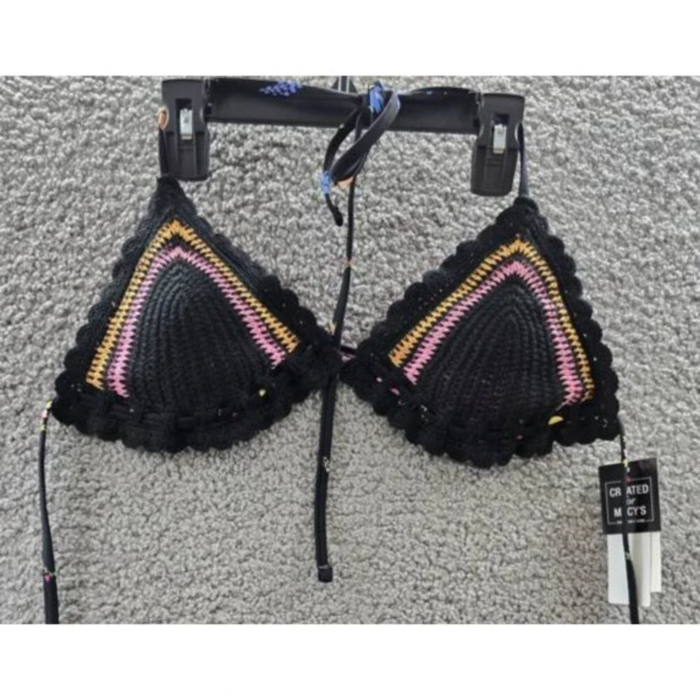 Salt + Cove Crochet Halter Triangle Bikini Juniors' L Black Back Tie Closure